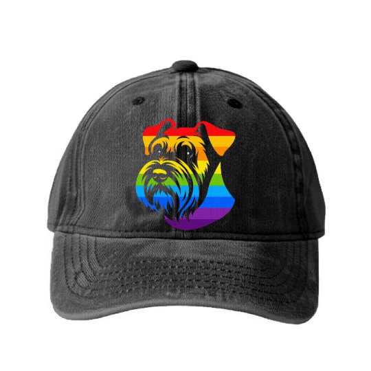 Miniature Schnauzer Rainbow LGBT Gay Pride Lesbian Washed Denim Baseball Caps