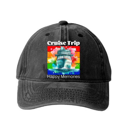 cruise trip happy memories Washed Denim Baseball Caps