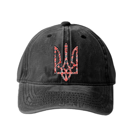 Ukraine trident Tryzub in red and black colors Washed Denim Baseball Caps