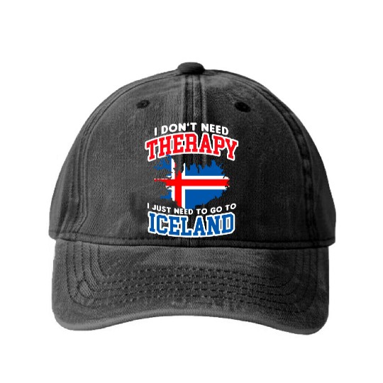 Iceland Flag Embrace The Northern Lights Design Washed Denim Baseball Caps