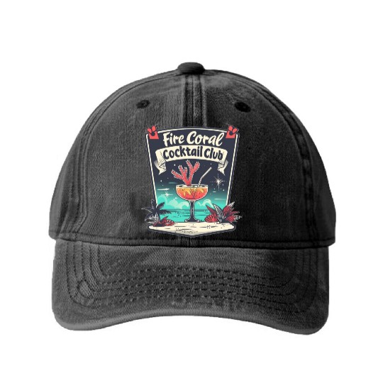 Fire Coral Cocktail Club Washed Denim Baseball Caps