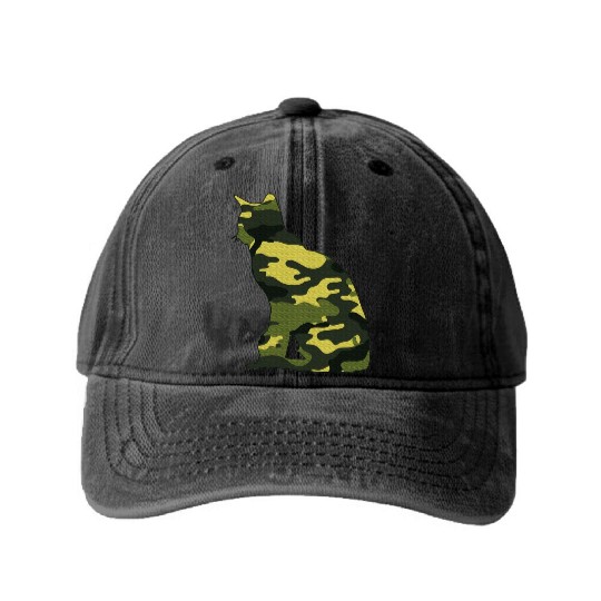 Military Burmese Camo Men Print US Cat Kitty Washed Denim Baseball Caps