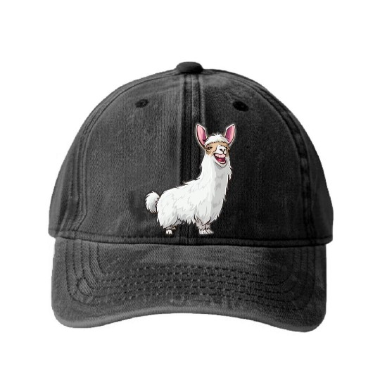Smiling Llama With Bunny Ears Washed Denim Baseball Caps