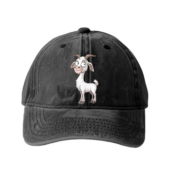 Cheerful Goofy Goat Character Washed Denim Baseball Caps
