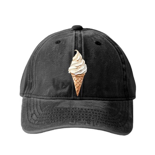 Swirled Vanilla Ice Cream Cone Delight Washed Denim Baseball Caps
