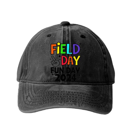 Field Day Fun Day For Teacher Field Day Washed Denim Baseball Caps