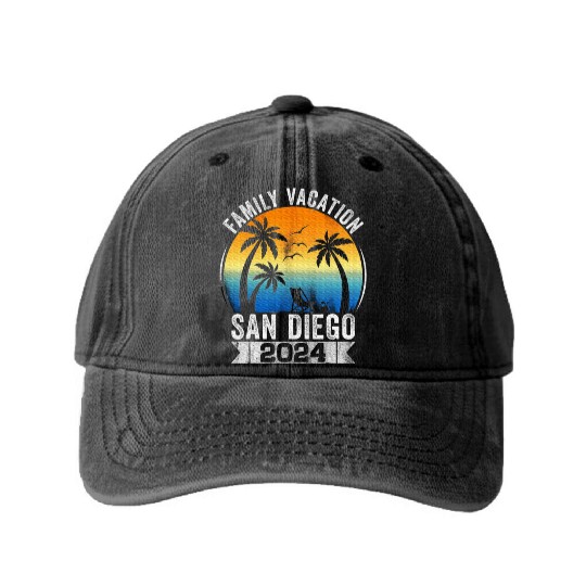 Family Vacation 2024 San Diego Summer Matching Washed Denim Baseball Caps