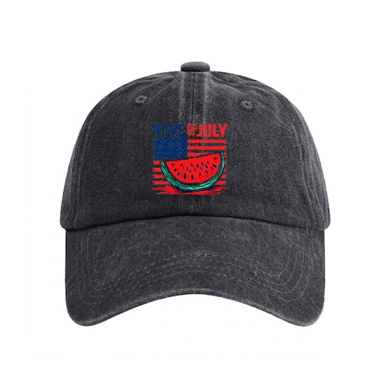 4th of July American Pride Watermelon Vintage Gift Washed Denim Baseball Caps