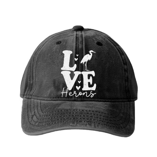 Love Heron Blue Heron Birds Lover Gifts Washed Denim Baseball Caps