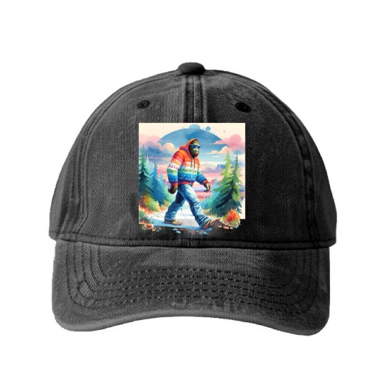 Bฺigfoot Wilderness Wanderer: Retro Ramble Washed Denim Baseball Caps