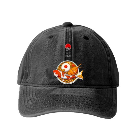 Harmony of Koi Fish and Katsu Delight Washed Denim Baseball Caps