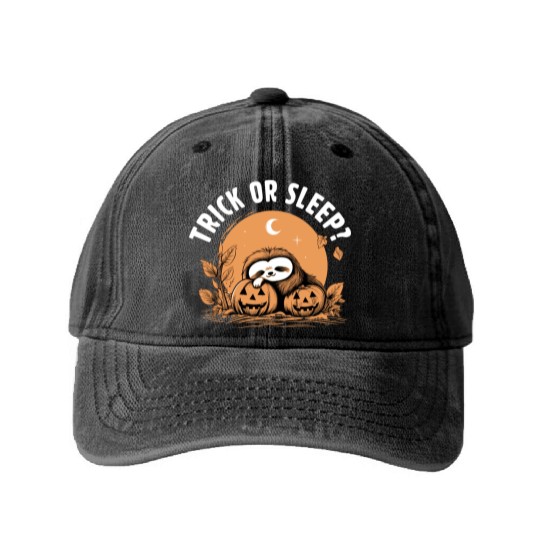 Trick Or Sleep Sloth Halloween Washed Denim Baseball Caps
