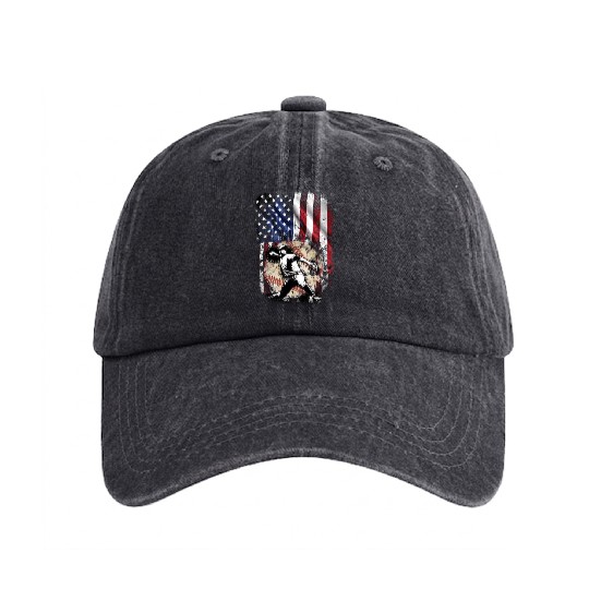 Patriotic American Flag Baseball Pitcher Washed Denim Baseball Caps