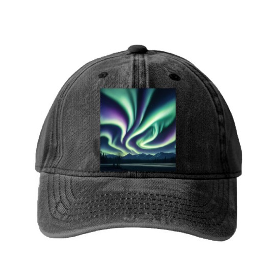 ultra realistic northern lights Washed Denim Baseball Caps