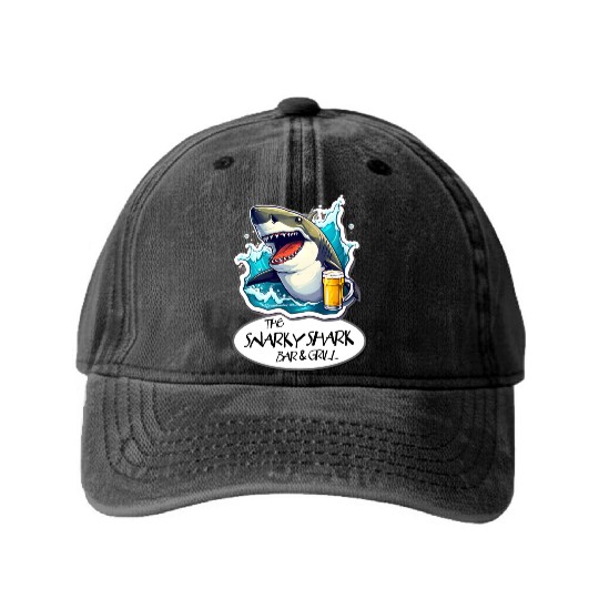 The Snarky Shark Bar & Grill Washed Denim Baseball Caps