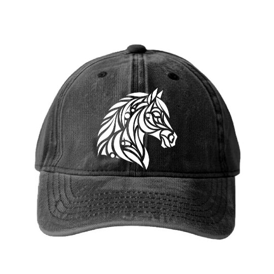 Elegant Tribal Horse Head Portrait Pony Tattoo Washed Denim Baseball Caps