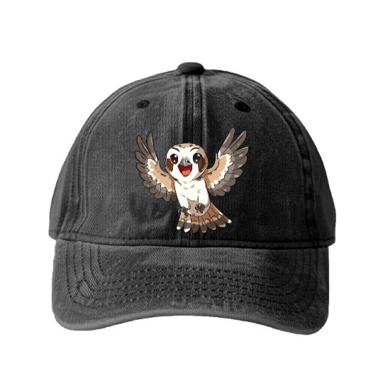 Adorable Happy Owl Spread Wings Washed Denim Baseball Caps