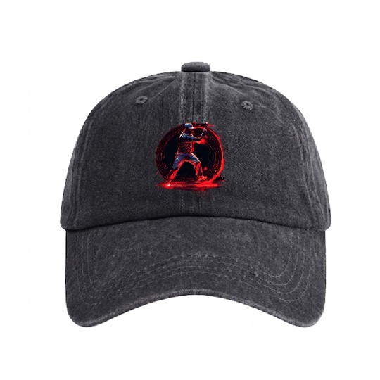 Baseball Pitcher in Red Neon, Pop Art Washed Denim Baseball Caps