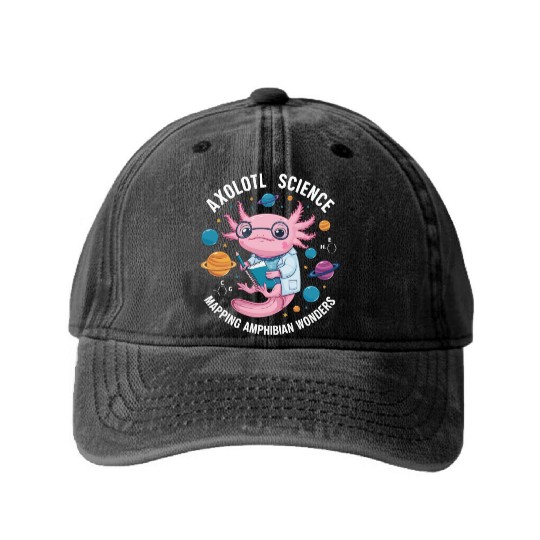 Axolotl Science Teacher Mexican Salamander Washed Denim Baseball Caps
