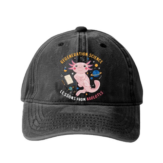 Axolotl Science Teacher Mexican Salamander Washed Denim Baseball Caps