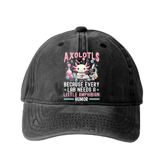 Axolotl Science Teacher Mexican Salamander Washed Denim Baseball Caps