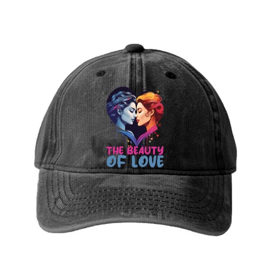 THE BEAUTY OF LOVE, TWO LESBIAN WOMEN KISSING Washed Denim Baseball Caps