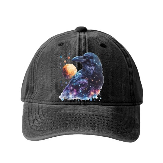 Celestial Raven Clipart Clipart, Crow Bird Witch Washed Denim Baseball Caps