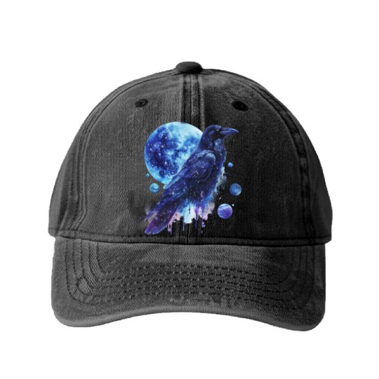 Celestial Raven Clipart Clipart, Crow Bird Witch Washed Denim Baseball Caps