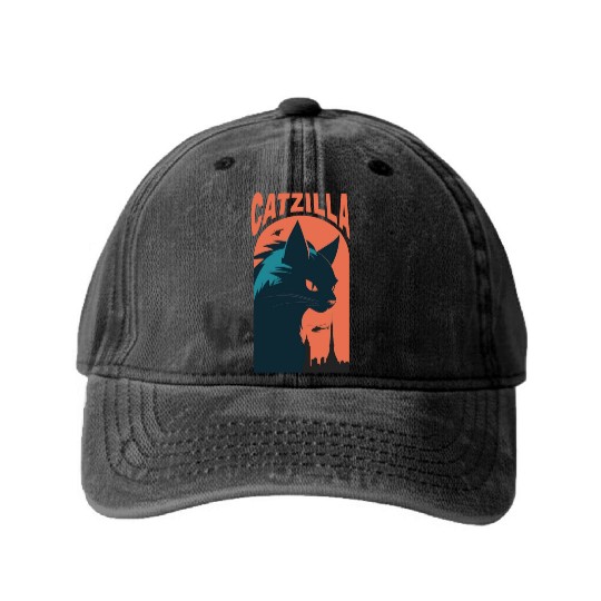 Catzilla king of Cat monster Washed Denim Baseball Caps