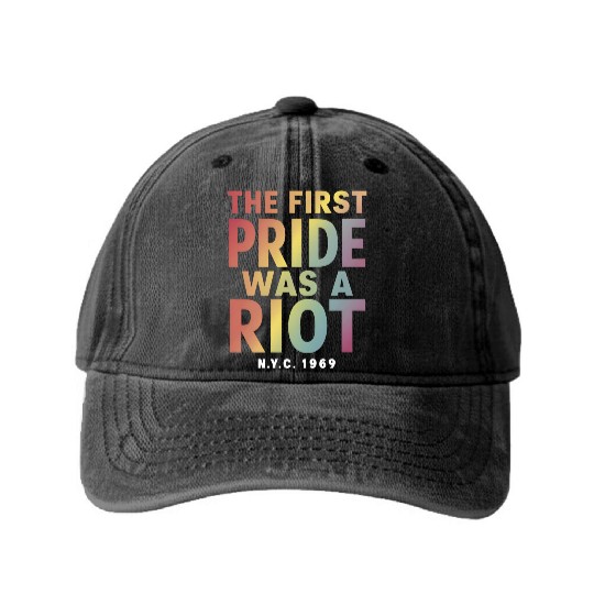 The First Pride Was A Riot LGBT Gay Ally Rainbow Washed Denim Baseball Caps