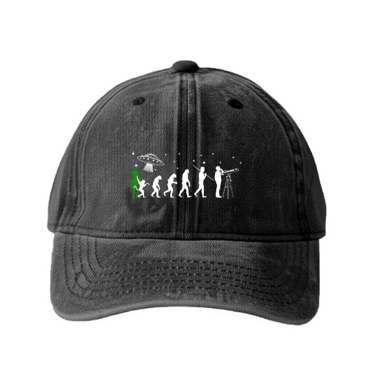 Alien, Aliens, UFO, UAP, Space Unknown Flight Washed Denim Baseball Caps