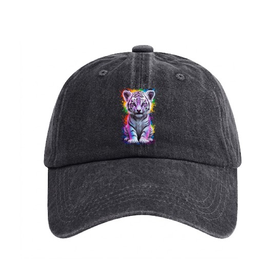 colorful tiger cub Washed Denim Baseball Caps