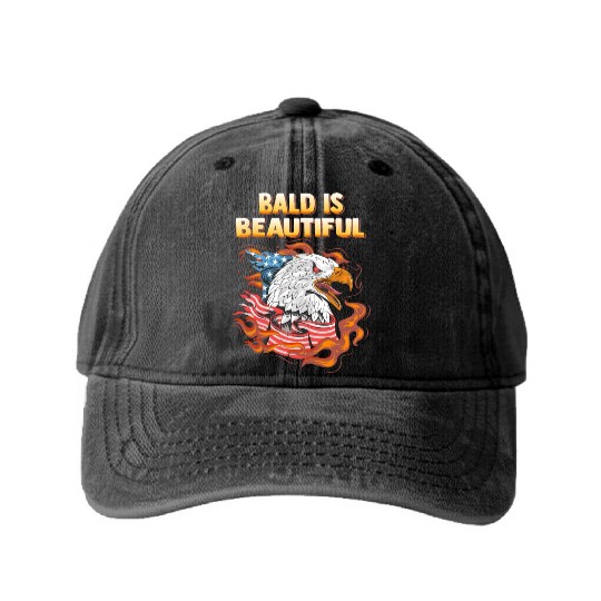 Bald Is Beautiful US Flag Eagle 4th Of July Funny Washed Denim Baseball Caps