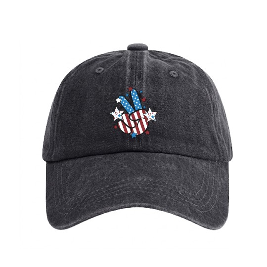 Peace Sign Freedom Washed Denim Baseball Caps