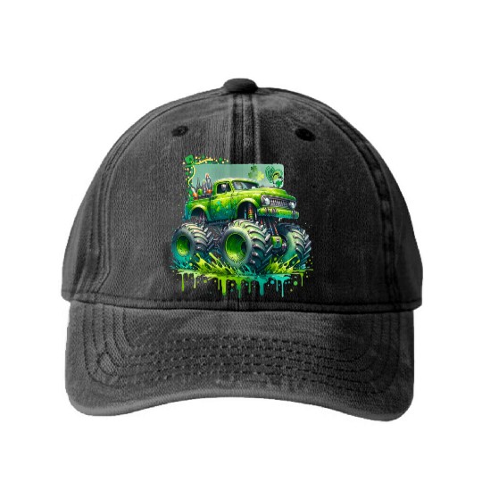 Monster Truck Shamrock Washed Denim Baseball Caps