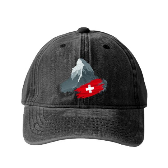 Vacation Skiing, Hiking, Mountain Switzerland Washed Denim Baseball Caps