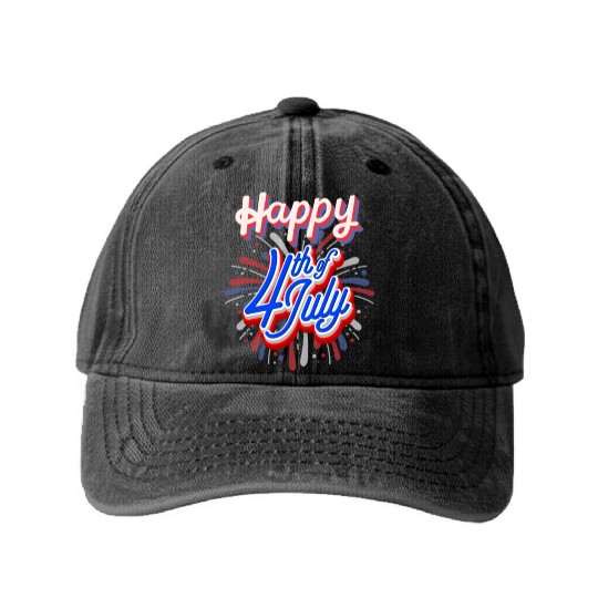 Happy 4th Of July Patriotic American Washed Denim Baseball Caps