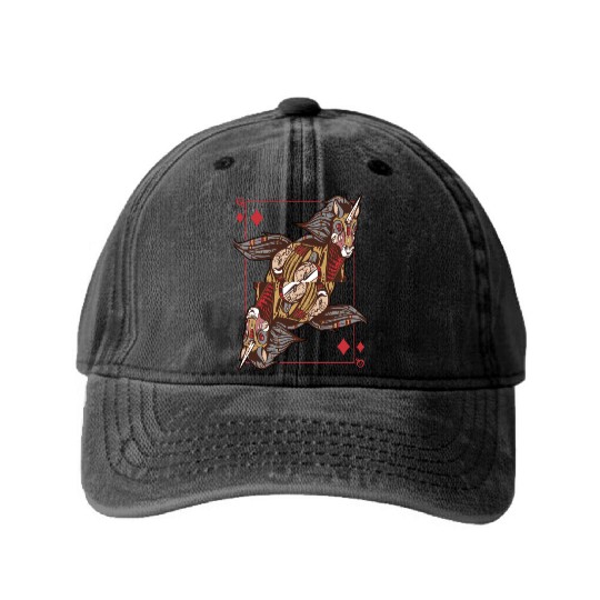 Unicorn steampunk card game Queen of Diamonds Poke Washed Denim Baseball Caps