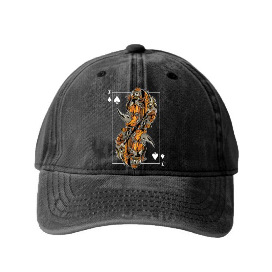 Rhinoceros Steampunk Card Game Jack of Spades Washed Denim Baseball Caps