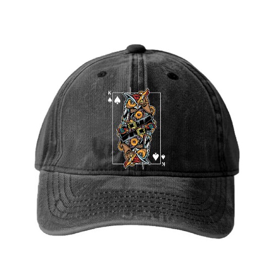 Eagle Owl Steampunk Card Game King of Spades Poker Washed Denim Baseball Caps