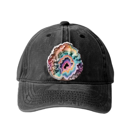 Fantasy Pastel Rainbow Geo Stone Crystal Washed Denim Baseball Caps