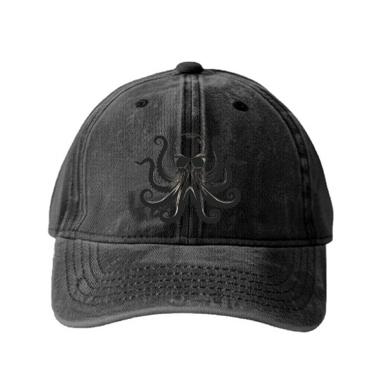 Minimalism Cool Octopus with Sunglasses Washed Denim Baseball Caps
