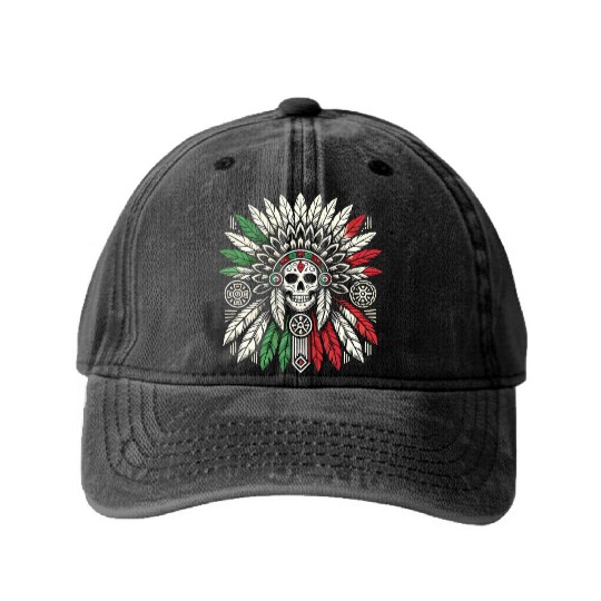 Aztec Warrior Indigenous Mexican Aztec Jaguar Washed Denim Baseball Caps