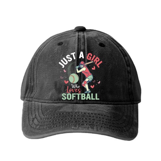 Just A Girl Who Loves Softball Team Baseball Washed Denim Baseball Caps