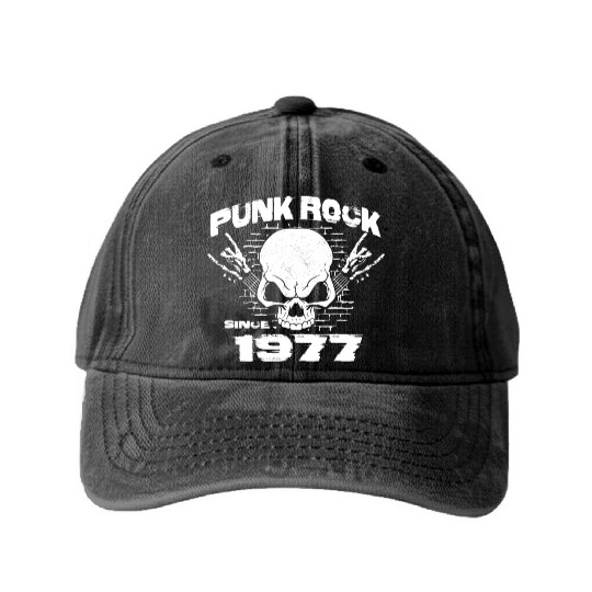 Punk Rock Since 1977 - Skull Rock Hands 47th Washed Denim Baseball Caps
