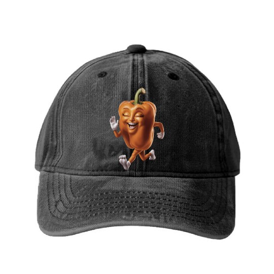 Orange Bell Pepper Running Realistic Washed Denim Baseball Caps
