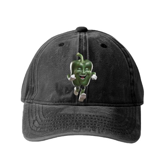 Green Bell Pepper Running Realistic Washed Denim Baseball Caps