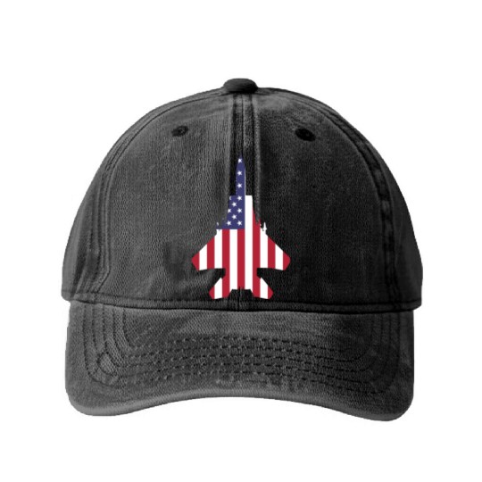 Patriotic American F-15 Washed Denim Baseball Caps