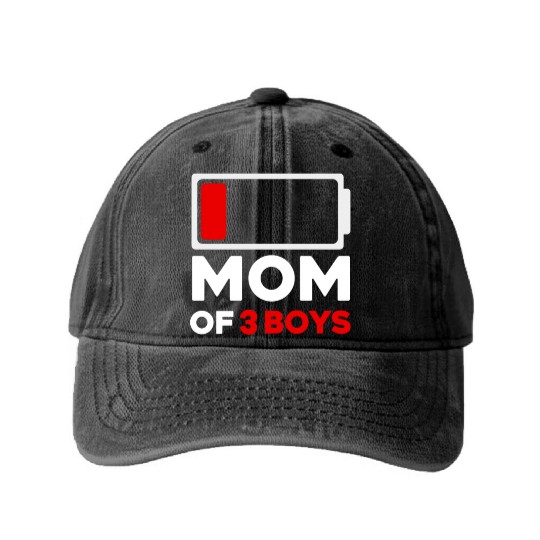 Tired Mom Of 3 Boys Low Battery Washed Denim Baseball Caps