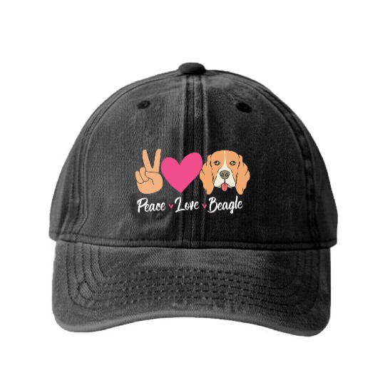 Beagle Dog Mom Mothers Day Peace Love Beagles Washed Denim Baseball Caps